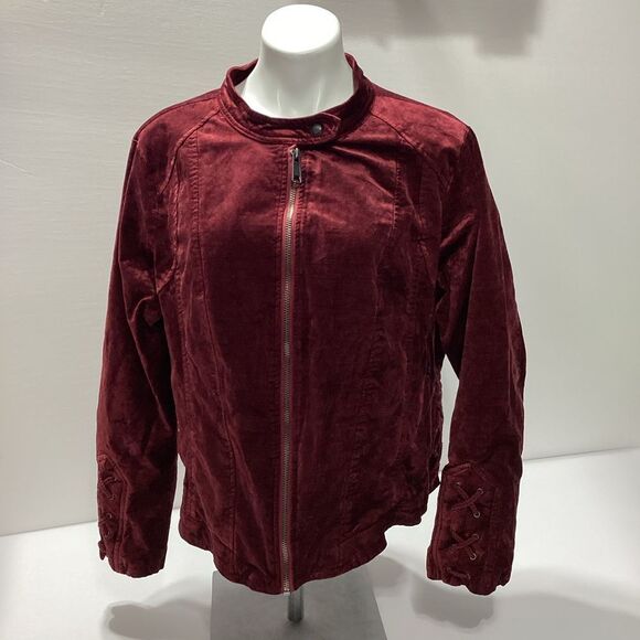 Torrid Red Velvet Jacket Velour Jacket Zip Front Laced Sides Laced Cuffs 2X - Picture 2 of 14